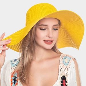 Yellow Straw Sun Hat Brim Simple Casual Womens Beach Vacation Fashion Accessory